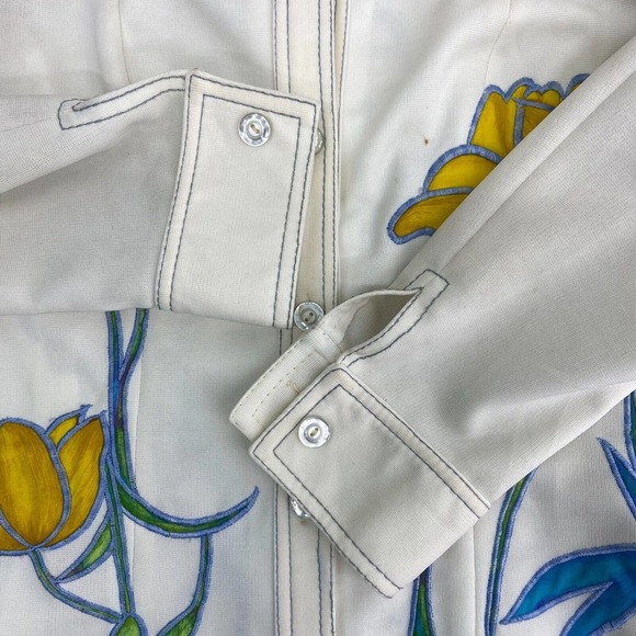 VTG 1960s World Knits White Blue Floral Print Button Front Jacket Womens Size 10 - Picture 3 of 8